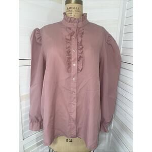 70s Luck Me Mauve Pink Collared Long Sleeve Button Down Blouse Secretary X-Large
